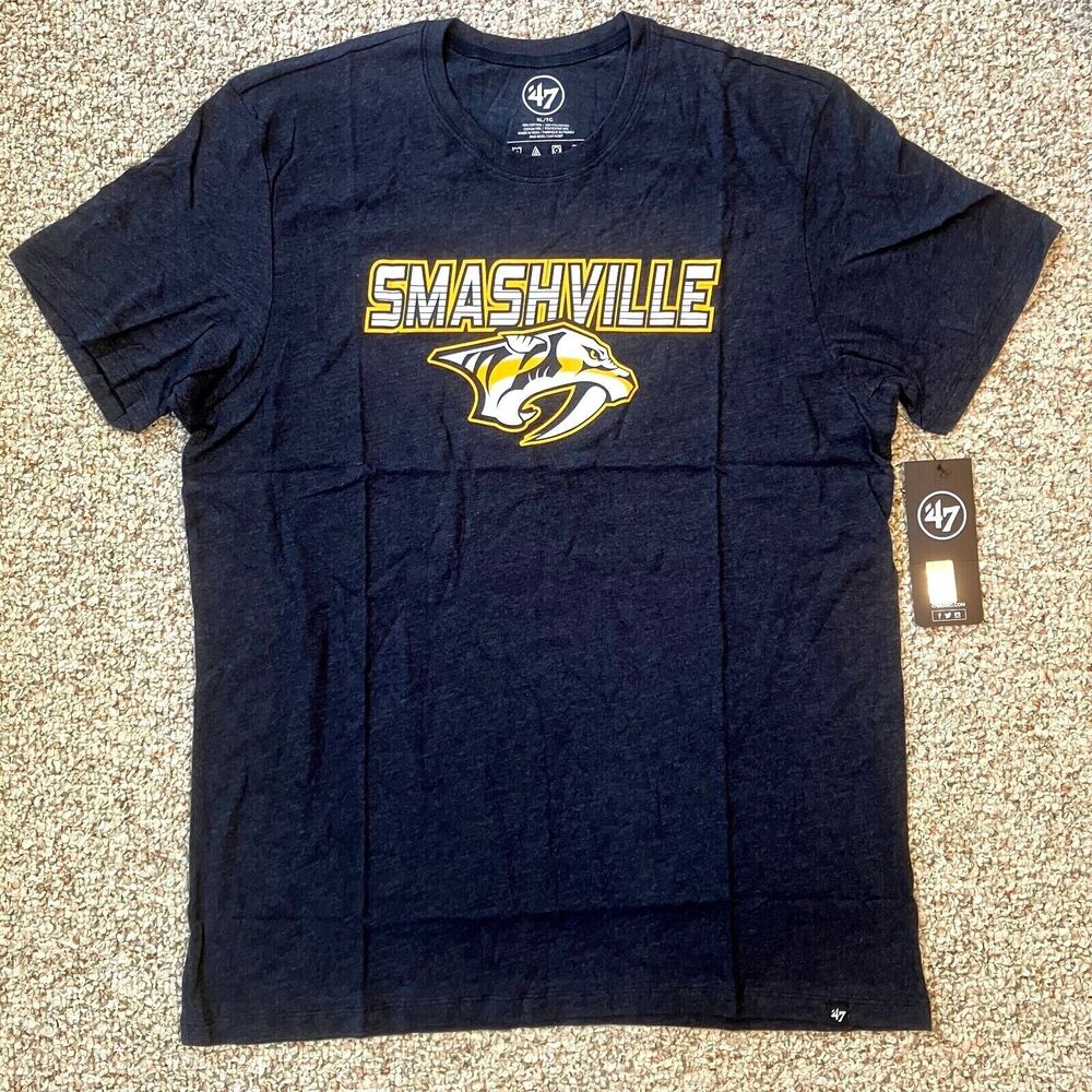 '47 Mens Smashville Nashville Predators T-Shirt NHL Hockey Fan Tee Blue Classic